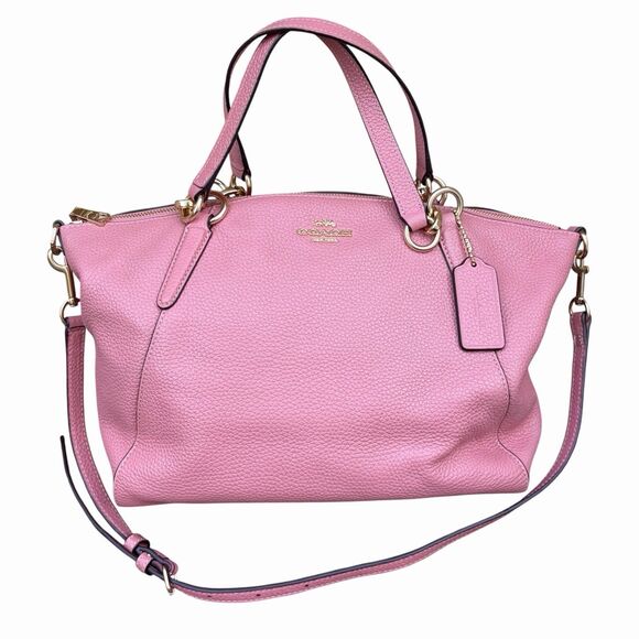 Coach Handbags - COACH Kelsey Pink Pebbled Leather 2 Way Handle Satchel Bag w/ Tags Daisy Lining